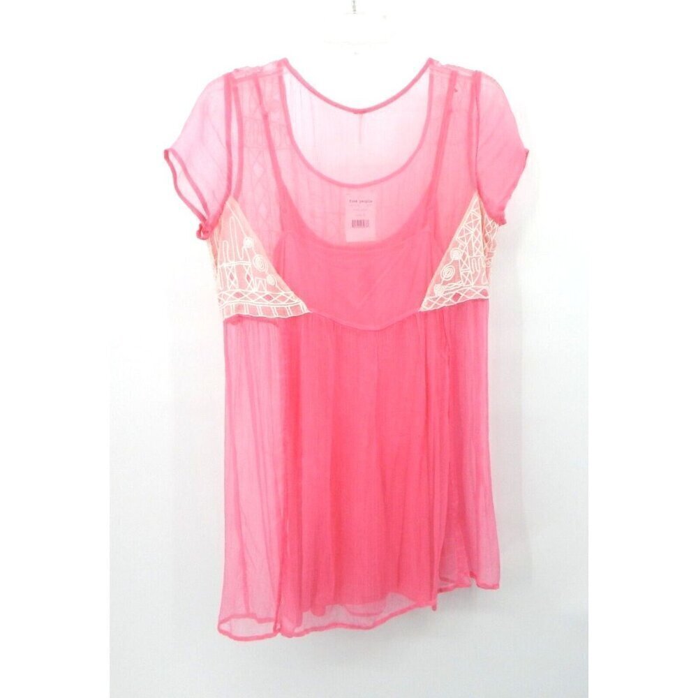 Free People Pink Sheer Embroidered Mini Dress - Picture 4 of 7